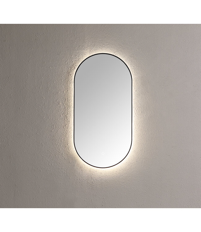 Badkamerspiegel Ovaal Lana Zwart 90x45x3cm Anti-condens LED-verlichting 3-kleuren dimbaar touch sensor
