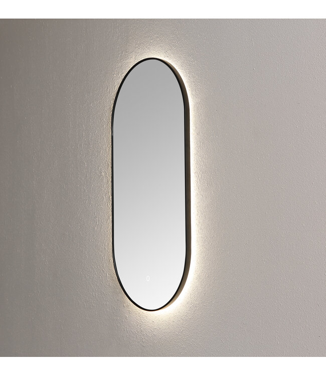 SANI-SUPPLY Badkamerspiegel Ovaal Lana Zwart 90x45x3cm Anti-condens LED-verlichting 3-kleuren dimbaar touch sensor