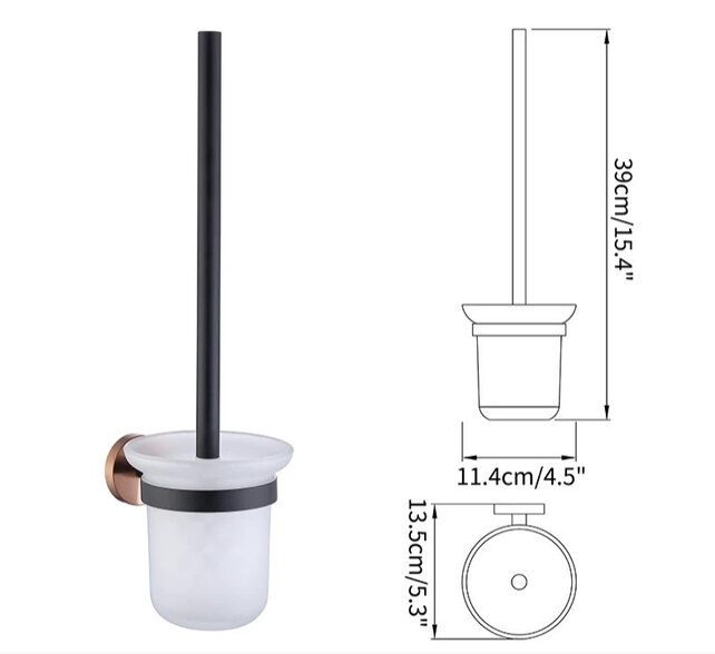 Toilet Accessoires set Copper Lux Zwart - Koper Toiletborstelhouder Toiletrolhouder en handdoekhaak