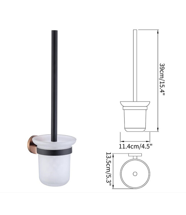 Toilet Accessoires set Copper Lux Zwart - Koper Toiletborstelhouder Toiletrolhouder en handdoekhaak