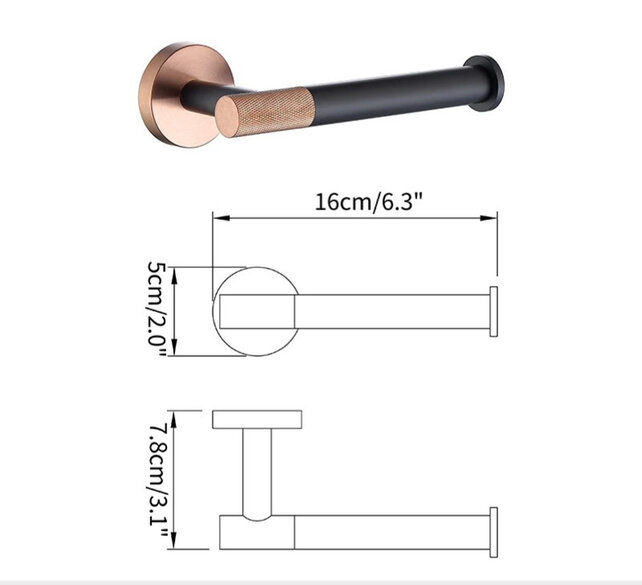 Toilet Accessoires set Copper Lux Zwart - Koper Toiletborstelhouder Toiletrolhouder en handdoekhaak