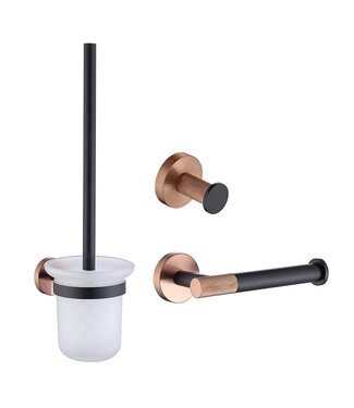 Toilet Accessoires set Copper Lux Zwart - Koper Toiletborstelhouder Toiletrolhouder en handdoekhaak