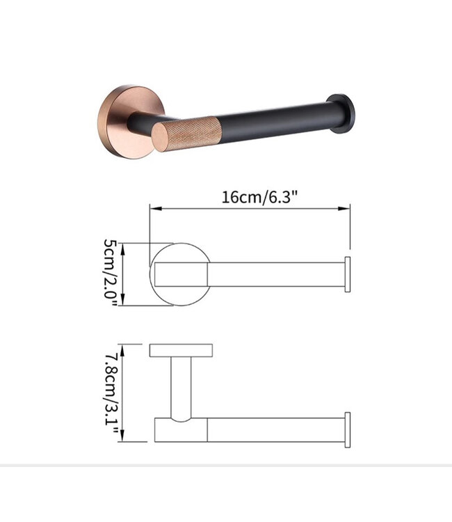 Toilet Accessoires set Copper Lux Zwart & Koper Toiletborstelhouder Reserverolhouder Toiletrolhouder  handdoekhaak