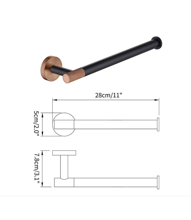Toilet Accessoires set Copper Lux Zwart & Koper Toiletborstelhouder Reserverolhouder Toiletrolhouder  handdoekhaak