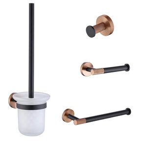 Toilet Accessoires set Copper Lux Zwart & Koper Toiletborstelhouder Reserverolhouder Toiletrolhouder  handdoekhaak