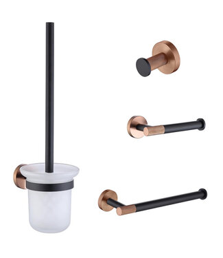 Toilet Accessoires set Copper Lux Zwart & Koper Toiletborstelhouder Reserverolhouder Toiletrolhouder  handdoekhaak