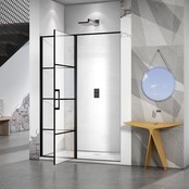 Douchedeur Collins Nisdeur Draaideur 110x200cm Mat Zwart Antikalk Helderglas 8mm Veiligheidsglas Easy Clean