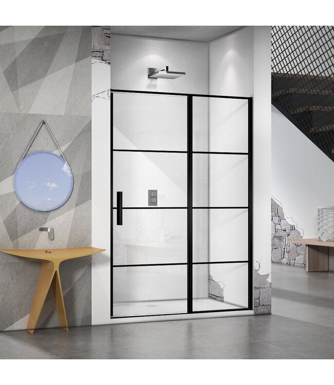 Douchedeur Collins Nisdeur Draaideur 80x200cm Mat Zwart Antikalk Helderglas 8mm Veiligheidsglas Easy Clean