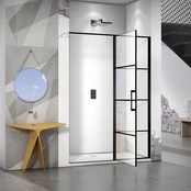 Douchedeur Collins Nisdeur Draaideur 80x200cm Mat Zwart Antikalk Helderglas 8mm Veiligheidsglas Easy Clean