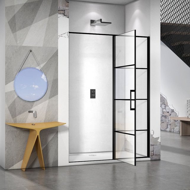 Douchedeur Collins Nisdeur Draaideur 80x200cm Mat Zwart Antikalk Helderglas 8mm Veiligheidsglas Easy Clean