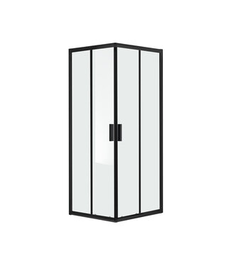 FABRIECIO Douchecabine Lazise 100x100 cm Zwart Vierkant Hoekinstap Schuifdeur Helder Glas Mat Zwart Profiel 6mm Veiligheidsglas 200cm