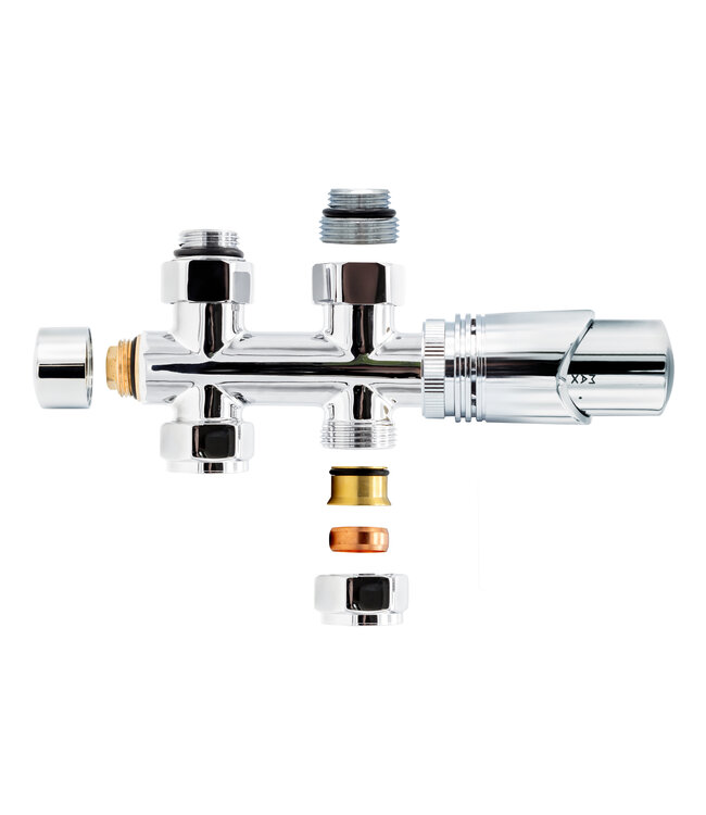 BELRAD Thermostatische Onderblok H-Blok 2-pijps Radiatorkraan Haaks Chroom 1/2Mx16/2 M30