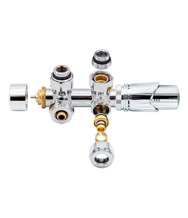 BELRAD Thermostatische Onderblok H-Blok 2-pijps Radiatorkraan Haaks Chroom 1/2Mx16/2 M30