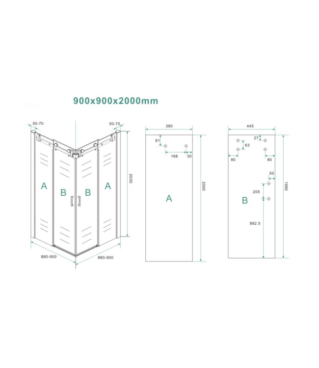 Douchecabine Slice Vierkant Schuifdeur 90x90x200cm Antikalk Helder Glas Chroom Profiel 8mm Veiligheidsglas Easy Clean