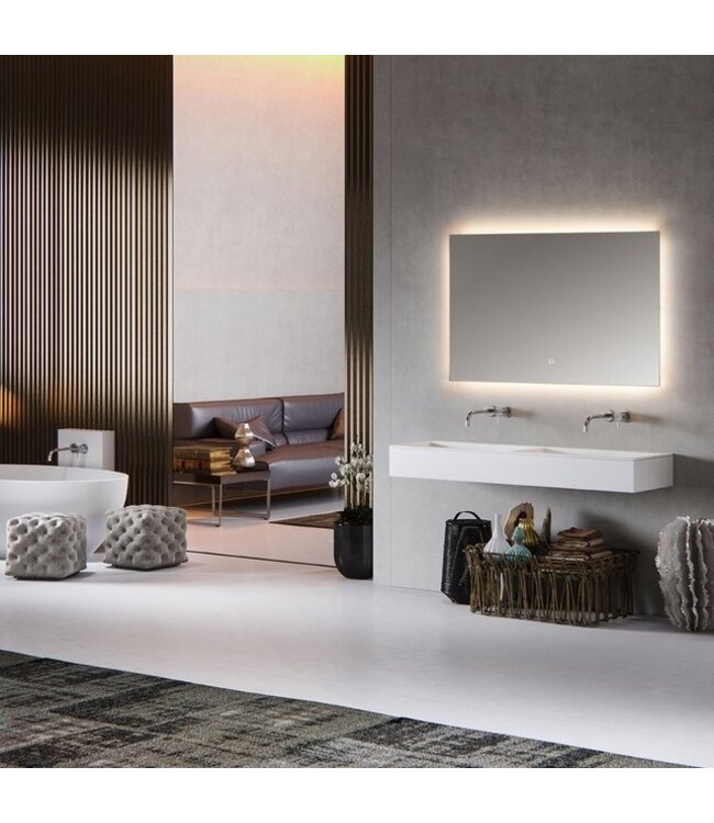 Badkamerspiegel Kiki 100x80cm Geintegreerde LED Verlichting Verwarming Anti Condens Touch Lichtschakelaar Dimbaar