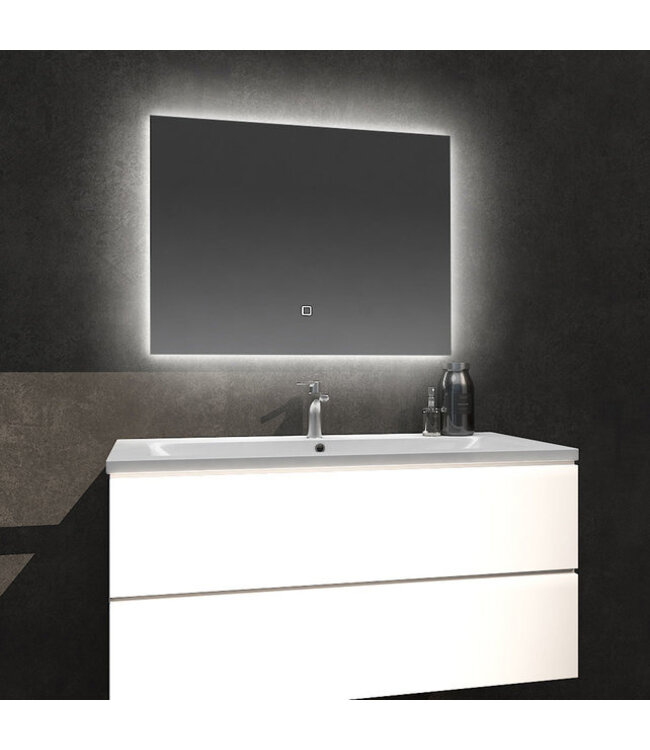 Badkamerspiegel Kiki 100x80cm Geintegreerde LED Verlichting Verwarming Anti Condens Touch Lichtschakelaar Dimbaar