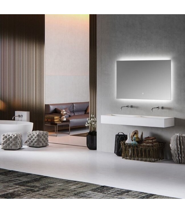 Badkamerspiegel Kiki 120x60cm Geintegreerde LED Verlichting Verwarming Anti Condens Touch Lichtschakelaar Dimbaar