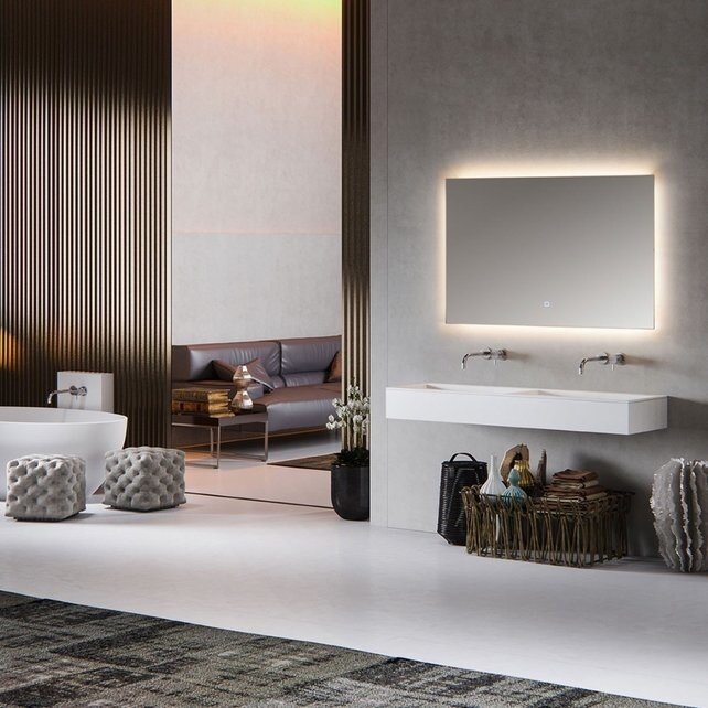 Badkamerspiegel Kiki 140x80cm Geintegreerde LED Verlichting Verwarming Anti Condens Touch Lichtschakelaar Dimbaar Badkamerspiegel Kiki 140x80cm Geintegreerde LED Verlichting Verwarming Anti Condens Touch Lichtschakelaar Dimbaar