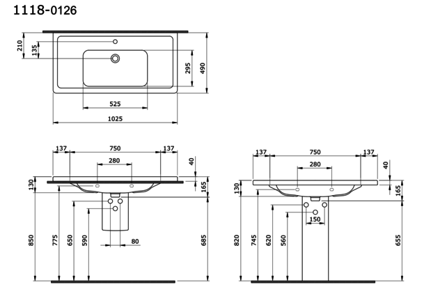Bocchi Keramische Wastafel Taormina 100x49x4cm Wit vrij ophangbaar met kraangat en overloop