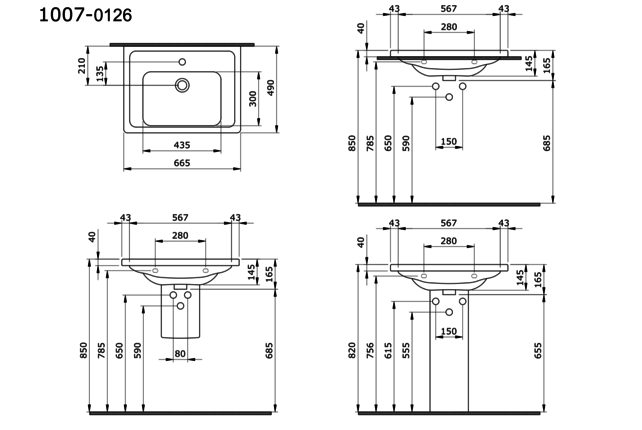 Bocchi Keramische Wastafel Taormina 100x49x4cm Wit vrij ophangbaar met kraangat en overloop