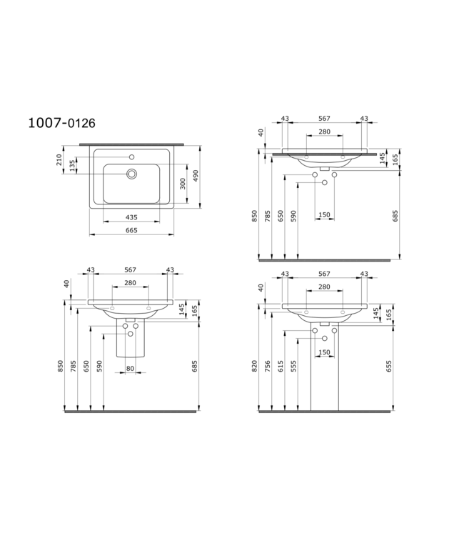 Bocchi Keramische Wastafel Taormina 100x49x4cm Wit vrij ophangbaar met kraangat en overloop