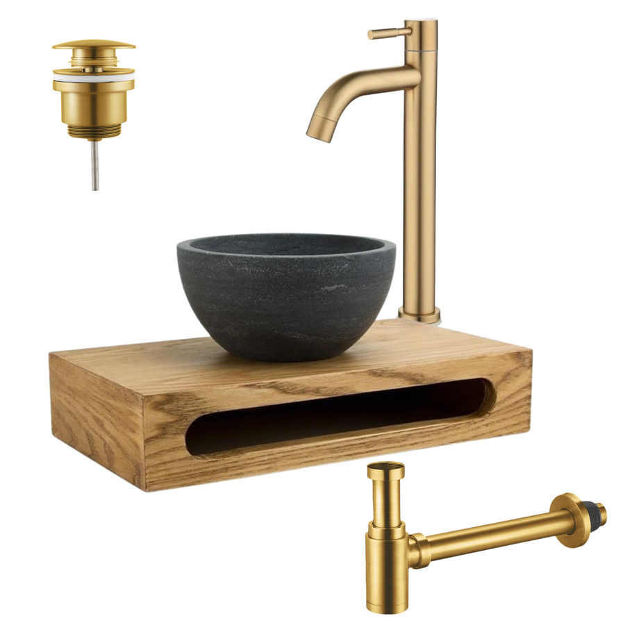 PARRO Mini Toilet Fonteinset Goud met Handdoekhouder natuursteen waskom Goud koud water Kraan ...