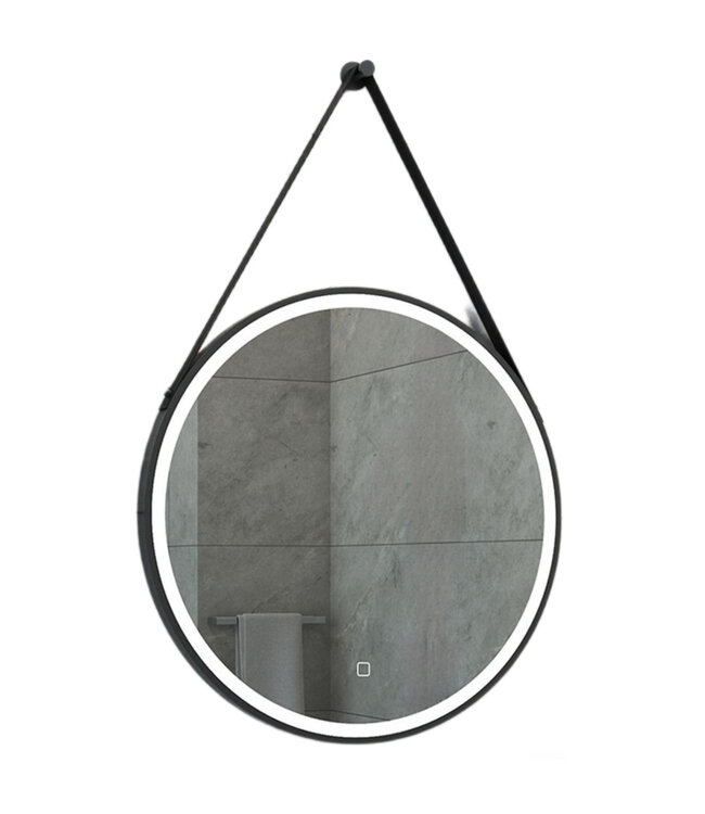Spiegel Cintura 60cm Rond Zwart met band - Led verlichting  dimbaar met touchbediening