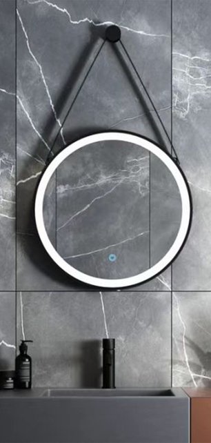 Spiegel Cintura 80cm Rond Zwart met band - Led verlichting  dimbaar met touchbediening