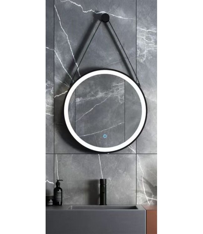 Spiegel Cintura 80cm Rond Zwart met band - Led verlichting  dimbaar met touchbediening