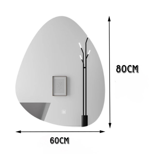 Spiegel UOVO Ovaal 80x60cm Anti-condens Dimbaar Led-verlichting Touch bediening  met spiegelverwarming