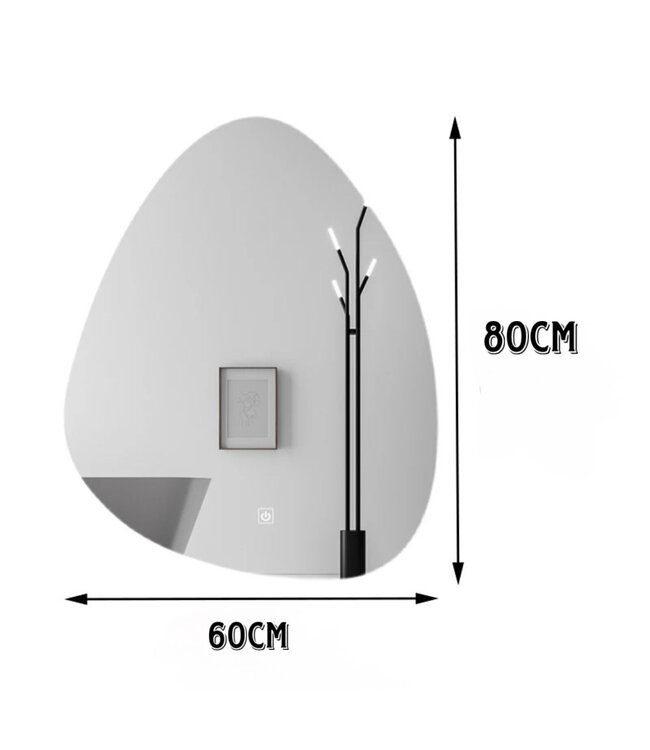 ALONI Spiegel UOVO Ovaal 80x60cm Anti-condens Dimbaar Led-verlichting Touch bediening  met spiegelverwarming