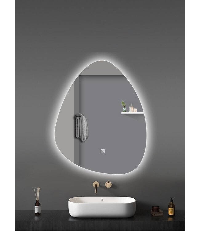 ALONI Spiegel UOVO Ovaal 80x60cm Anti-condens Dimbaar Led-verlichting Touch bediening  met spiegelverwarming