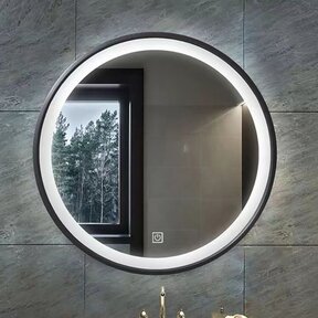 Ronde badkamerspiegel Omega Zwart Ø 80cm met Led-Verlichting