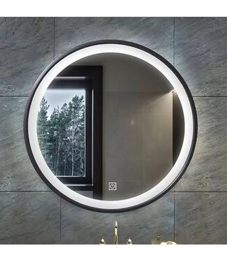 ALONI Ronde badkamerspiegel Omega Zwart Ø 80cm met Led-Verlichting