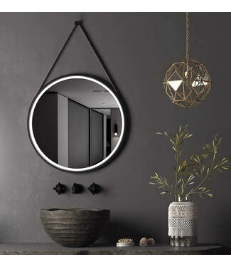 ALONI Spiegel Cintura 60cm Rond Zwart met band - Led verlichting  dimbaar met touchbediening