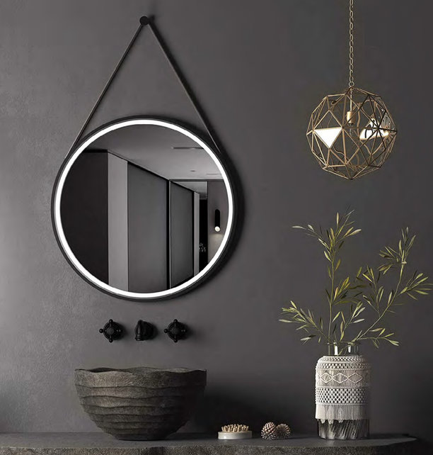 Spiegel Cintura 60cm Rond Zwart met band - Led verlichting  dimbaar met touchbediening