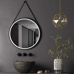 Spiegel Cintura 80cm Rond Zwart met band - Led verlichting  dimbaar met touchbediening