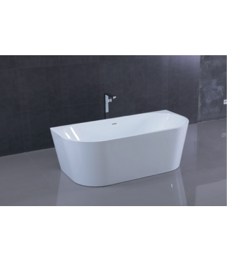 ALONI Half Vrijstaand bad Diamond Ovaal 80x170x58cm Glasvezelversterkt Acryl Glans Wit met Badwaste en Overloop