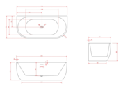 Half vrijstaand Bad Göteborg 170x75x60cm Wit Acryl met afvoer en clickwaste overloop