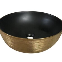 Waskom Pisa Rond Zwart mat - Geborsteld Goud 41x14cm Keramiek extra dunne rand