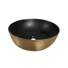 Waskom Pisa Rond Zwart mat - Geborsteld Goud 41x14cm Keramiek extra dunne rand