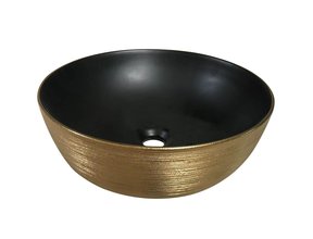 Waskom Pisa Rond Zwart mat - Geborsteld Goud 41x14cm Keramiek extra dunne rand