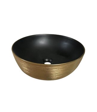 SANI-SUPPLY Waskom Pisa Rond Zwart mat - Geborsteld Goud 41x14cm Keramiek extra dunne rand