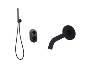 Inbouw badkraan set Effeze Mat Zwart met baduitloop en handdouche