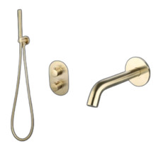 Inbouw badkraan set Effeze Goud Geborsteld met baduitloop en handdouche