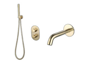 Inbouw badkraan set Effeze Goud Geborsteld met baduitloop en handdouche