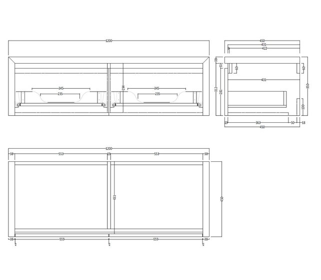 Gliss Design Ares Wastafelonderkast met topblad Ash Gray 120x45x35 cm 2 lade greeploos