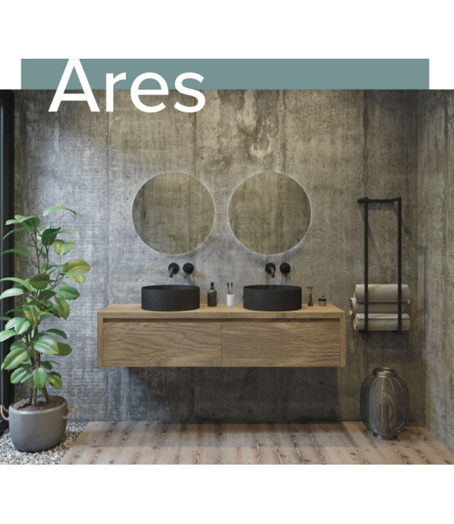 Gliss Design Ares Wastafelonderkast met topblad Ash Gray 120x45x35 cm 2 lade greeploos
