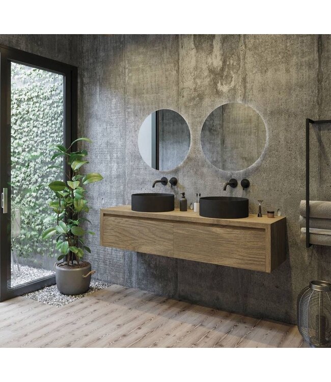 Gliss Design Ares Wastafelonderkast met topblad Ash Gray 160x45x35 cm 2 lade greeploos