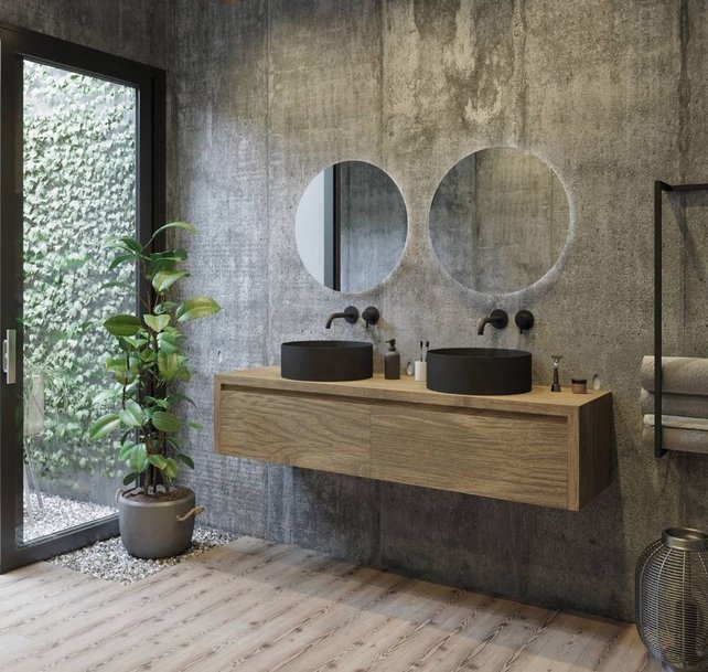 Gliss Design Ares Wastafelonderkast met topblad Ash Gray 180x45x35 cm 2 lade greeploos